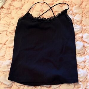 American Eagle Outfitters Black Lace-Trim Tank Top crossover size S never worn